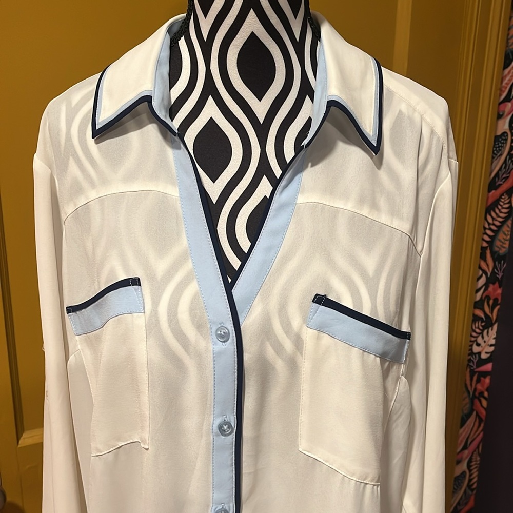 Express White and Blue Button Down Shirt - Picture 2 of 7